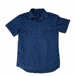 Obey Worldwide Button Front Shirt Mens Size Small Blue Printed Short Sleeve